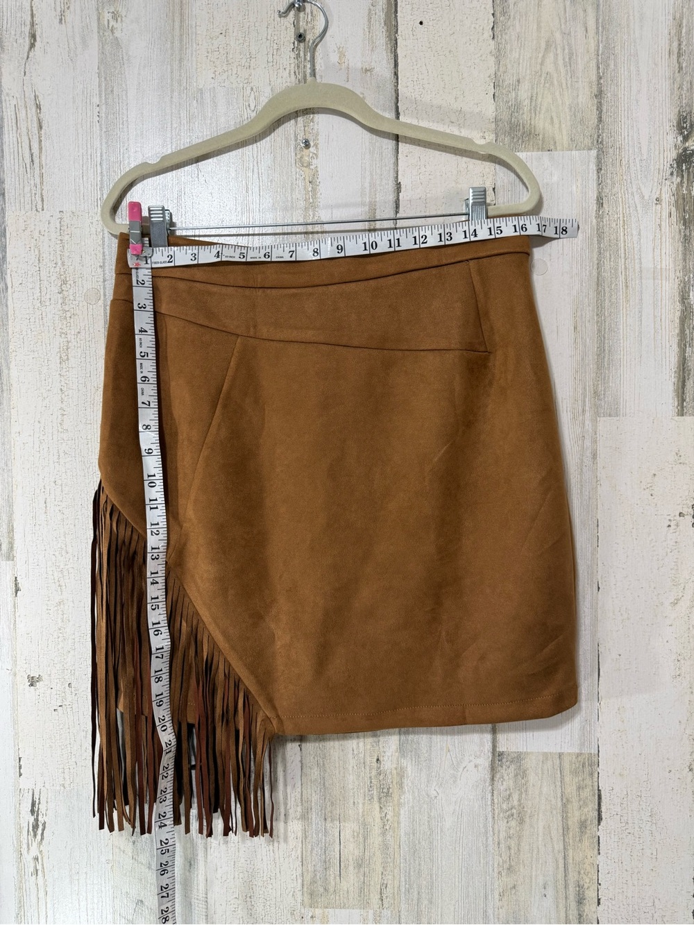 Fringe Faux Brown Tan Suede Mini Skirt - Picture 9 of 11